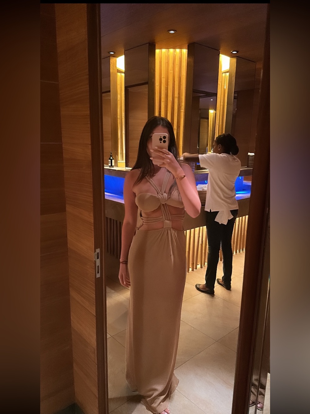 Strappy Cutout Maxi Dress in Nude